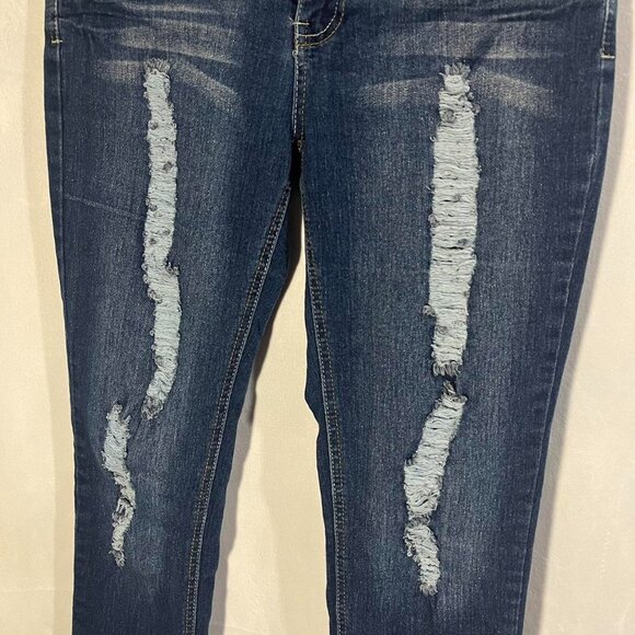 DIAMANTE Distressed Y2K Mid Rise Skinny Stretch Jeans Size 9 - Picture 3 of 6